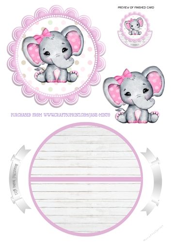 BABY ELEPHANT GIRL rocker card 
