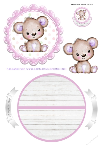 BABY GIRL  TEDDY rocker card 