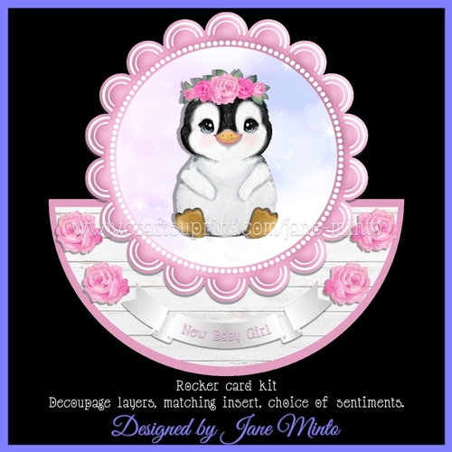 BABY GIRL PENGUIN rocker card