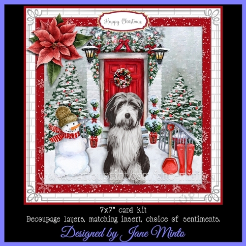 CHRISTMAS DOOR - BEARDED COLLIE