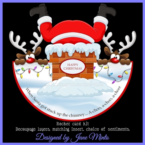 SANTA STUCK IN THE CHIMNEY rocker card