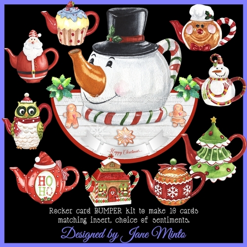 CHRISTMAS TEAPOTS rocker card BUMPER KIT