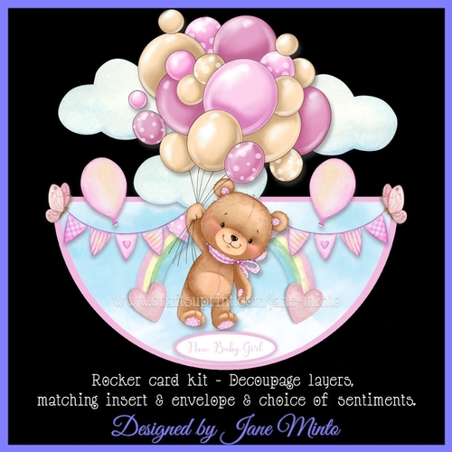TEDDY BALLOONS - PINK rocker card