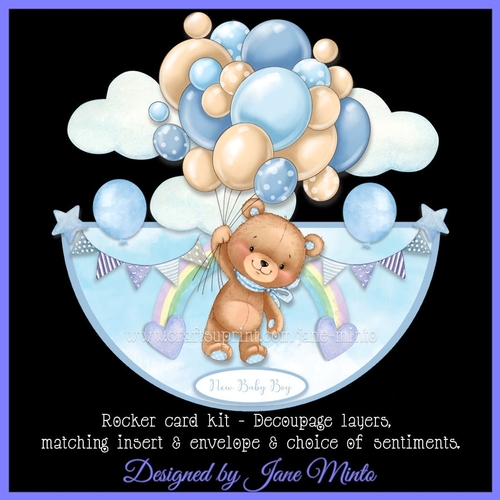 TEDDY BALLOONS - BLUE rocker card