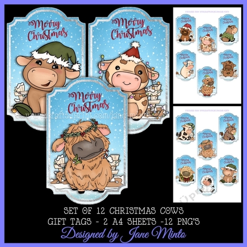 CHRISTMAS COWS GIFT TAGS - SET OF 12