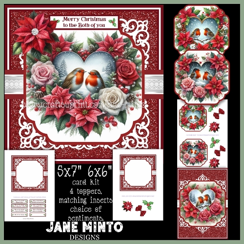 CHRISTMAS HEART ROBINS 6x6 & 5x7