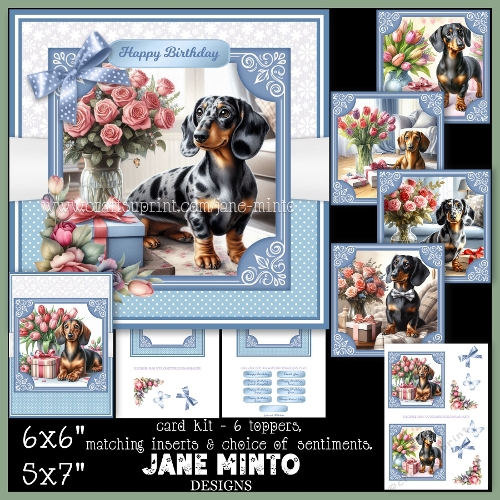 cup1404448_57683 - DACHSHUND FLOWERS 6x6 5x7