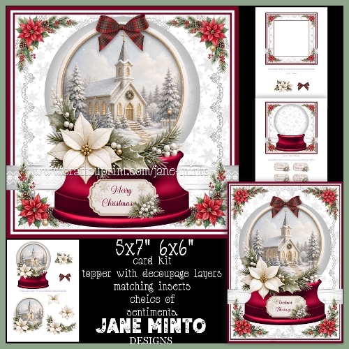 Decoupage - CHRISTMAS CHURCH SNOW GLOBE 
