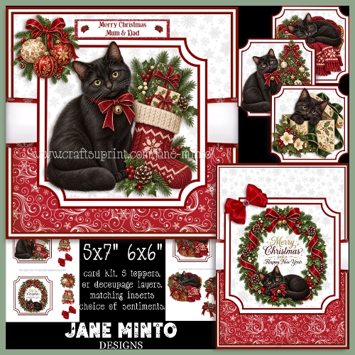 BLACK CAT CHRISTMAS - decoupage or toppers