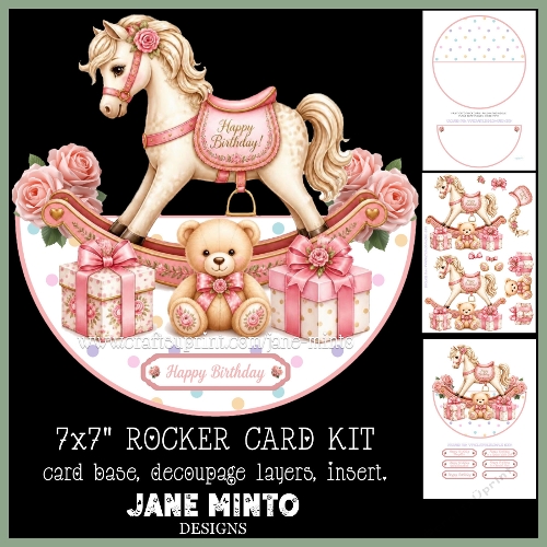 BIRTHDAY ROCKING HORSE - rocker card 7x7