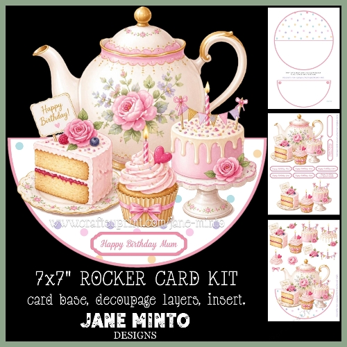 BIRTHDAY TEA & CAKE rocker card 7x7