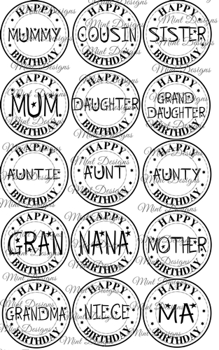 FEMALE relatives birthday digi stamps