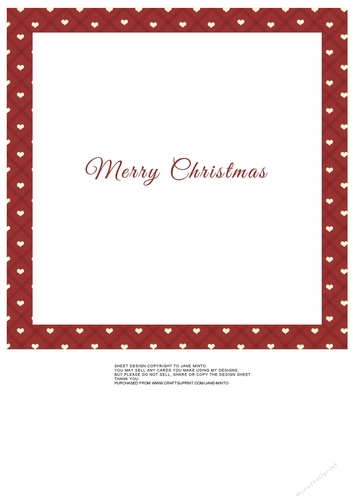 8X8 INSERT FOR CHRISTMAS - RED BORDER AND HEARTS - MERRY CHRISTMAS