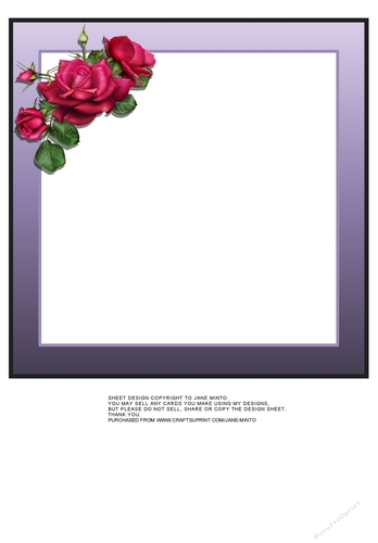 8X8 INSERT PURPLE BORDER AND PINK ROSES
