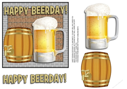 HAPPY BEERDAY - A4 SHEET QUICK CARD