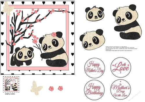 PANDAS CARD TOPPER with decoupage and sentiment circles
