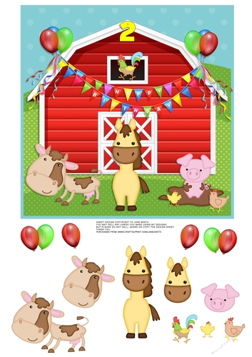 FARM ANIMALS - BIRTHDAY BARN CARD - AGE 2