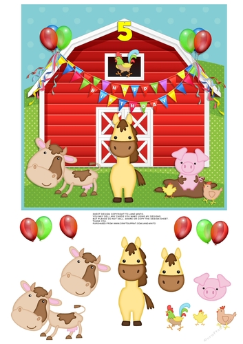 FARM ANIMALS - BIRTHDAY BARN CARD - AGE 5