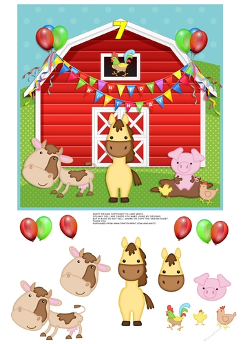 FARM ANIMALS - BIRTHDAY BARN CARD - AGE 7