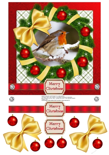 CHRISTMAS ROBIN WREATH WITH YELLOW BOW