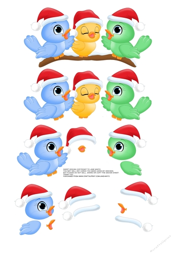 CUTE CHRISTMAS BIRDS STEP BY STEP SHEET