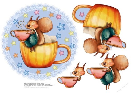 TEA SQUIRREL TOPPER WITH DECOUPAGE