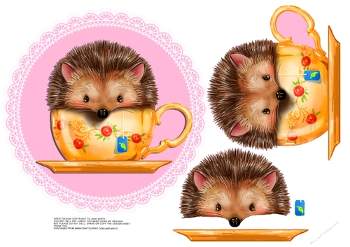 HEDGEHOG TEA CUP TOPPER WITH DECOUPAGE