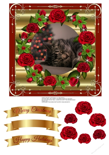 SLEEPY CAT at Christmas quick card topper