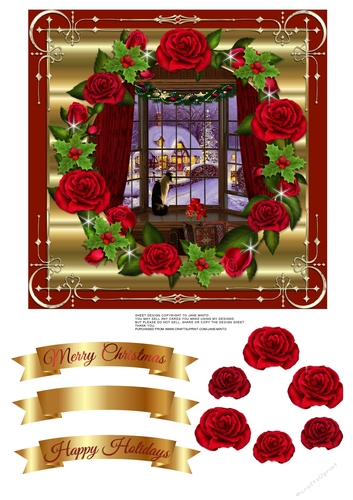 QUICK CARD TOPPER - CHRISTMAS CAT IN THE WINDOW