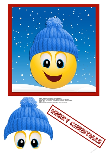 BLUE WOOLY HAT CHRISTMAS EMOTICON QUICK CARD