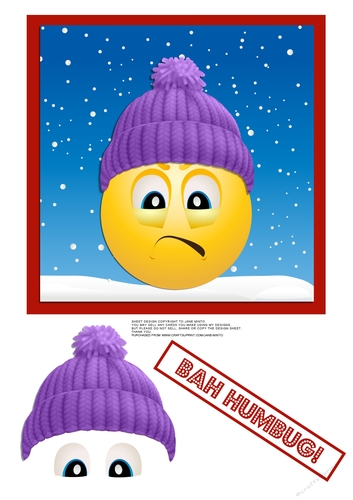 PURPLE WOOLY HAT CHRISTMAS EMOTICON QUICK CARD