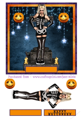 SKELETON GIRL HALLOWEEN QUICK CARD SHEET