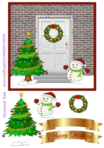 CHRISTMAS SNOWMAN DOOR SCENE quick card sheet.
