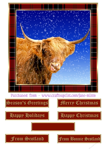 CHRISTMAS HIGHLAND COW DESIGN 3 quick card sheet