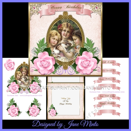 VINTAGE GIRLS WITH RABBIT - MINI KIT