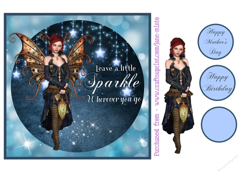 LEAVE A LITTLE SPARKLE FAIRY quick card sheet in blue