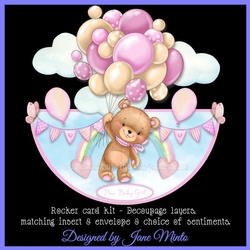 TEDDY BALLOONS - PINK rocker card