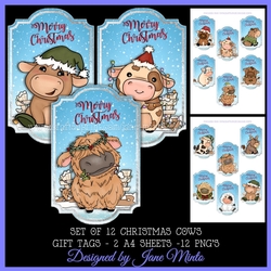 CHRISTMAS COWS GIFT TAGS - SET OF 12