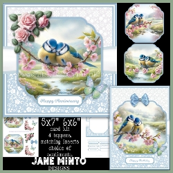 CHERRY BLOSSOM BLUE TITS 6x6 5x7