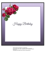 8X8 INSERT PURPLE BORDER, PINK ROSES, HAPPY BIRTHDAY