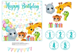 A4 SHEET - BABY ANIMALS - BIRTHDAY - WITH AGE CIRCLES 1-5