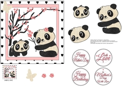 PANDAS CARD TOPPER with decoupage and sentiment circles