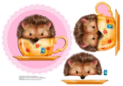 HEDGEHOG TEA CUP TOPPER WITH DECOUPAGE
