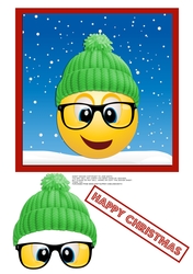 GREEN WOOLY HAT CHRISTMAS EMOTICON QUICK CARD
