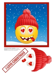 RED WOOLY HAT CHRISTMAS EMOTICON QUICK CARD