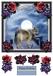 WOLF & MOON QUICK CARD WITH ROSES