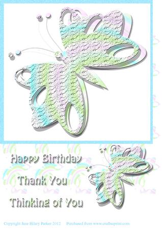Pale Pink,green and Blue Butterfly