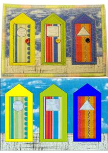 Fabric Art Postcard - Beach Huts