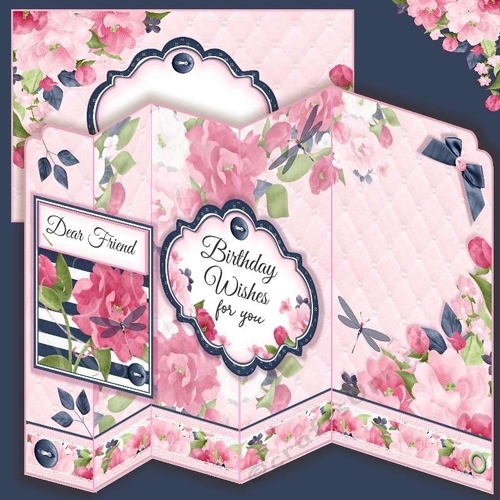 Flowers & Dragonflies Double Fold Back Card