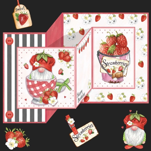  Strawberry Gnome Double ZFold Card